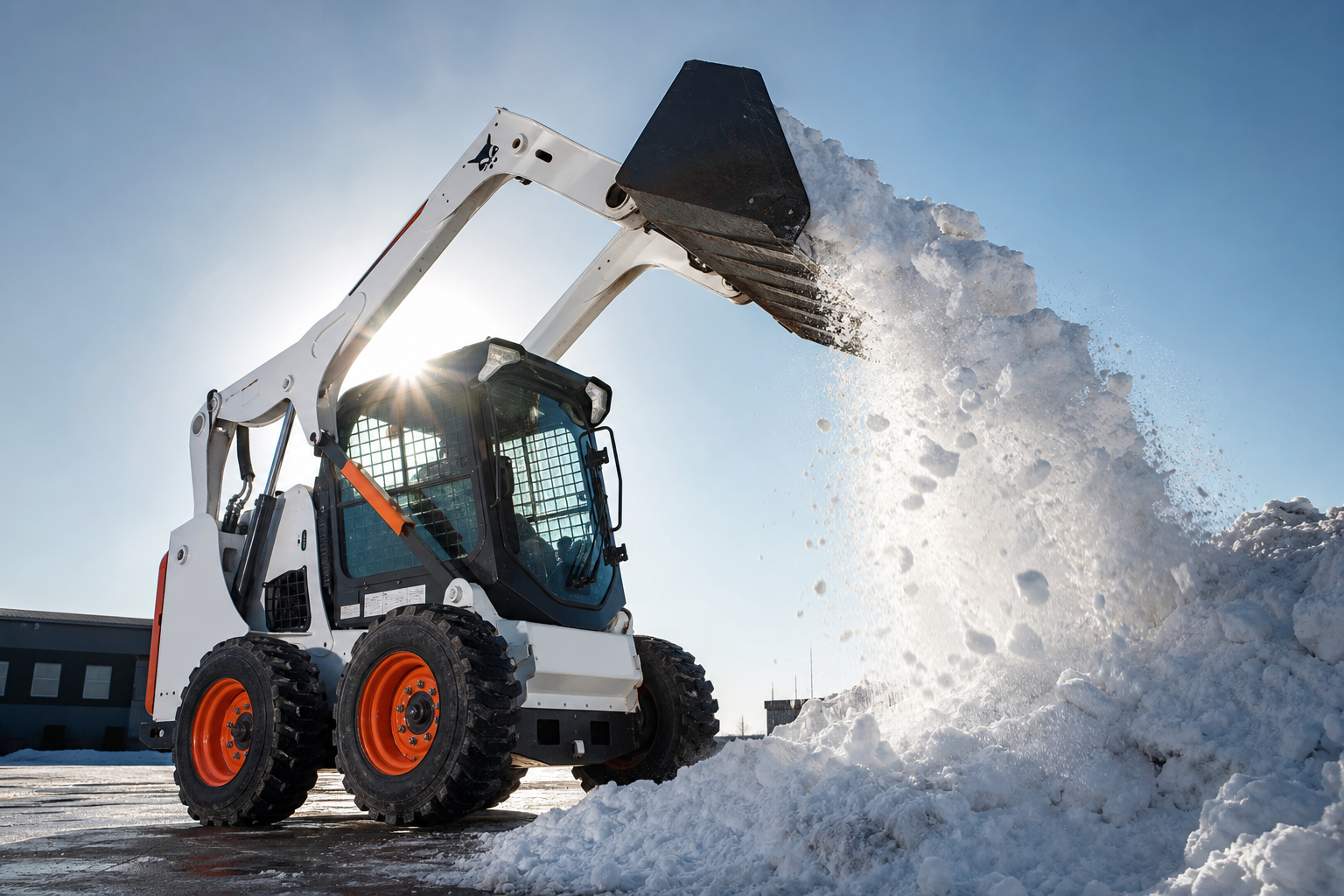 Уборка снега техникой Bobcat